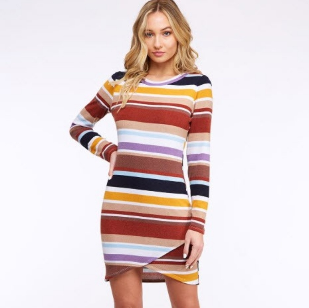 LAST 1! Striped fitted tulip hem sweater dress - Picture 4 of 7